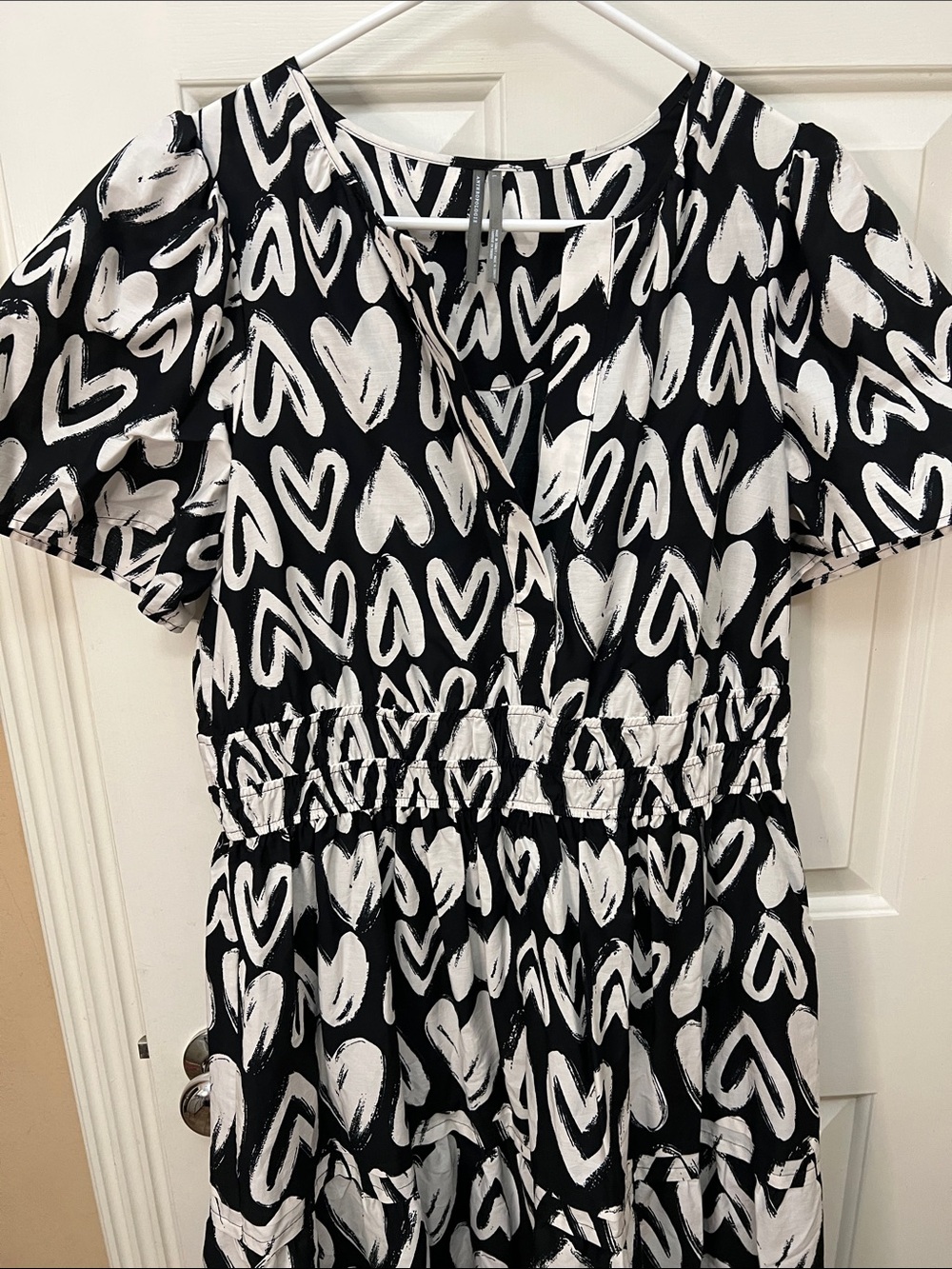 Anthropologie Somerset Maxi Dress Womens Black White Hearts w/Pockets - Picture 4 of 9